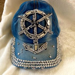 Rhinestone blue denim anchor hat.